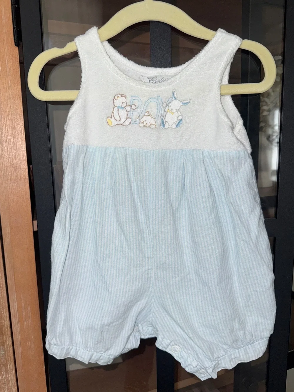 Vintage 90s Carter’s baby boy embroidered bubble romper terry teddy bear onesie